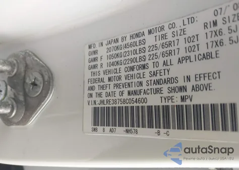 2008 Honda Cr-V Ex-L from USA, damaged, VIN JHLRE38758C054600